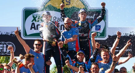 The Hyundai WRC team celebrating