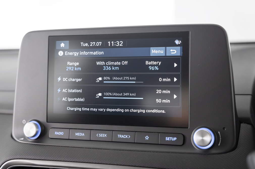 Hyundai Singapore KONA Electric infotainment display displaying car status